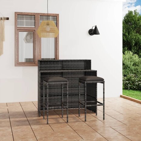 3-delige Tuinbarset met kussens grijs 1