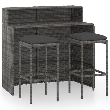 3-delige Tuinbarset met kussens grijs 2
