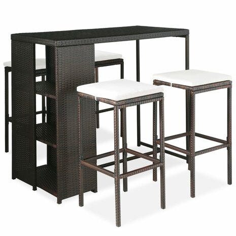 5-delige Tuinbarset met kussens poly rattan bruin 1