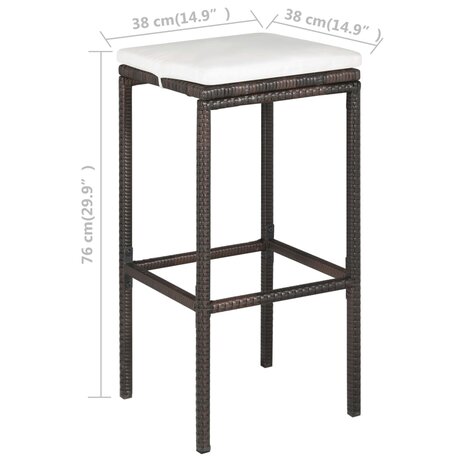 5-delige Tuinbarset met kussens poly rattan bruin 8