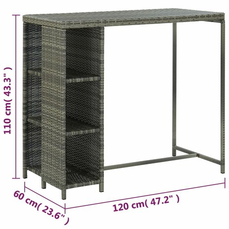 5-delige Tuinbarset met kussens poly rattan grijs 8