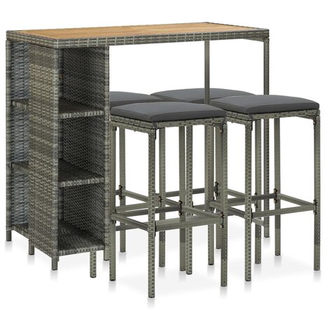 5-delige Tuinbarset met kussens poly rattan grijs 1