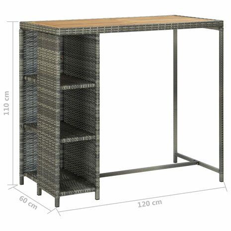 5-delige Tuinbarset met kussens poly rattan grijs 8