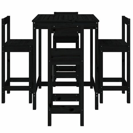 5-delige Barset massief grenenhout zwart 4