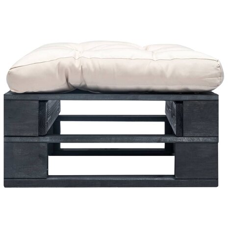 Tuinpoef met zandkleurig kussen pallet hout zwart 2