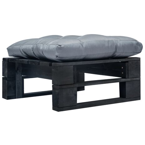 Tuinpoef met grijs kussen pallet hout zwart 1