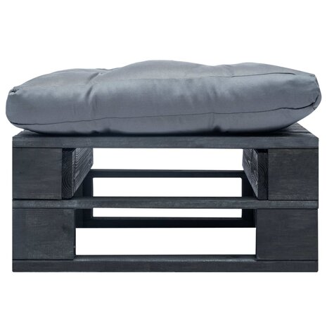 Tuinpoef met grijs kussen pallet hout zwart 2