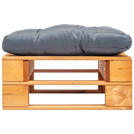 Tuinpoef met grijs kussen pallet hout honingbruin 2