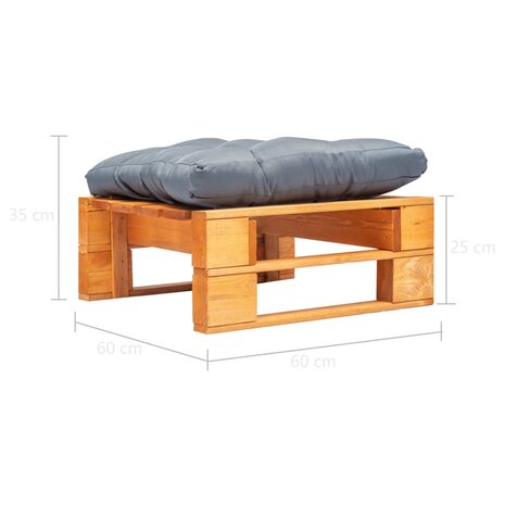 Tuinpoef met grijs kussen pallet hout honingbruin 3
