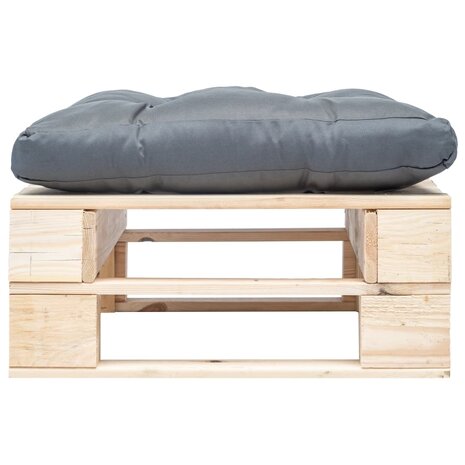 Tuinpoef met grijs kussen pallet hout naturel 2