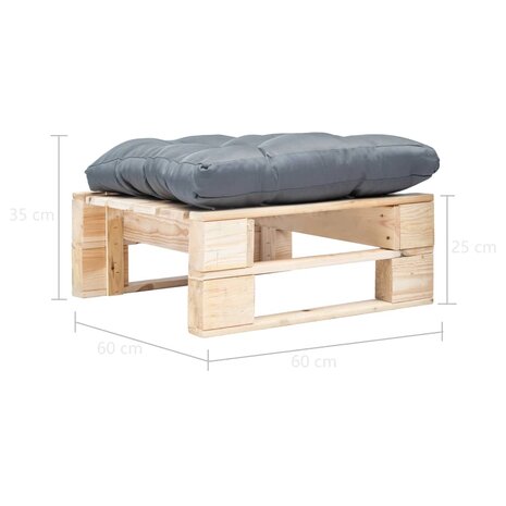 Tuinpoef met grijs kussen pallet hout naturel 3