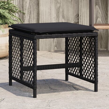 Tuinkrukken 4 st met kussens 41x41x36 cm poly rattan zwart 1