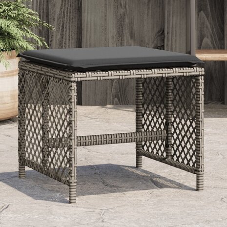 Tuinkrukken 4 st met kussens 41x41x36 cm poly rattan grijs 1
