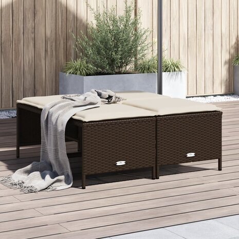 Tuinkrukken met kussens 4 st poly rattan bruin 1