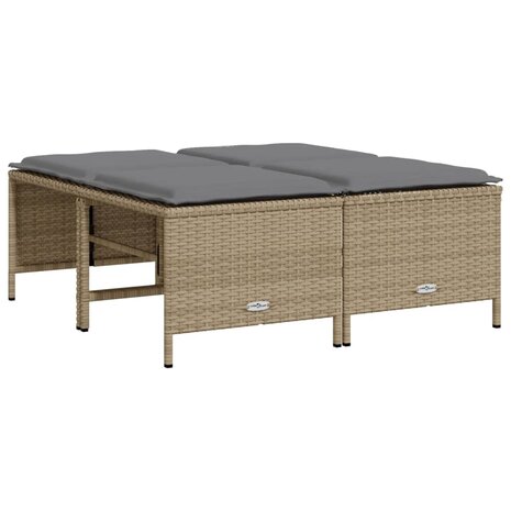 Tuinkrukken met kussens 4 st poly rattan beige 2