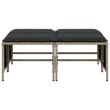 Tuinkrukken met kussens 4 st poly rattan lichtgrijs 4
