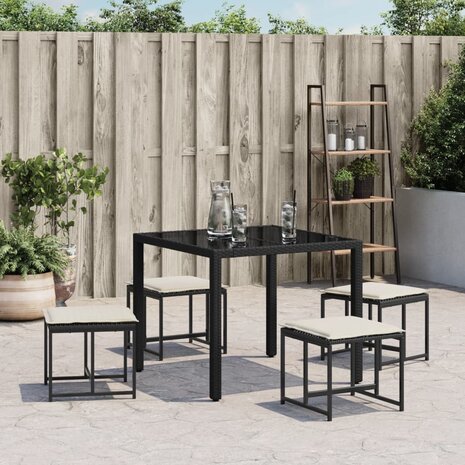 Tuinkrukken met kussens 4 st poly rattan zwart 3