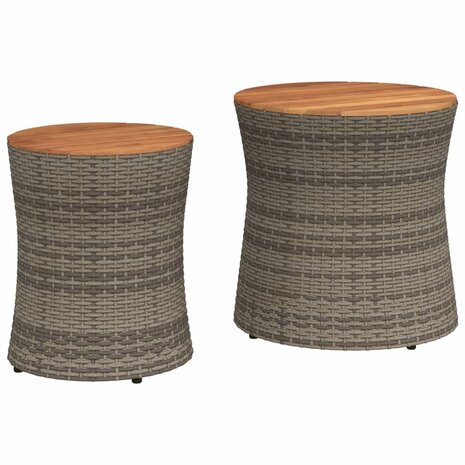 Tuinbijzettafels 2 st met houten blad poly rattan grijs 2