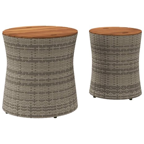 Tuinbijzettafels 2 st met houten blad poly rattan grijs 6