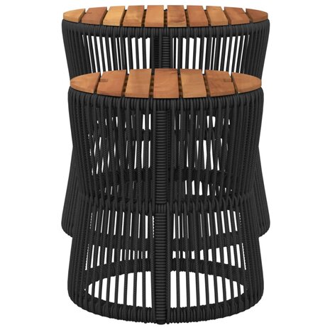 Tuinbijzettafels 2 st met houten blad poly rattan zwart 5