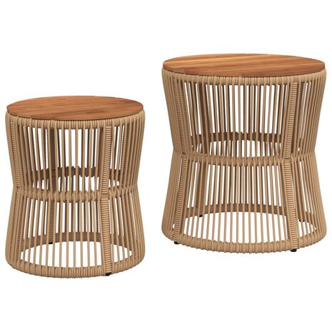 Tuinbijzettafels 2 st met houten blad poly rattan beige 2