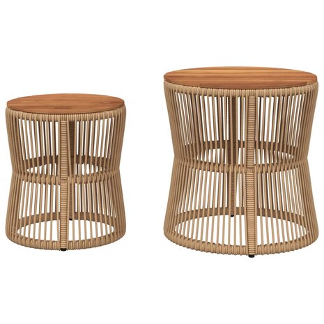 Tuinbijzettafels 2 st met houten blad poly rattan beige 4