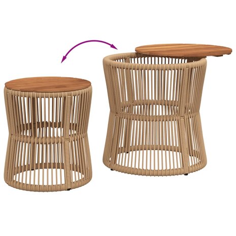Tuinbijzettafels 2 st met houten blad poly rattan beige 7