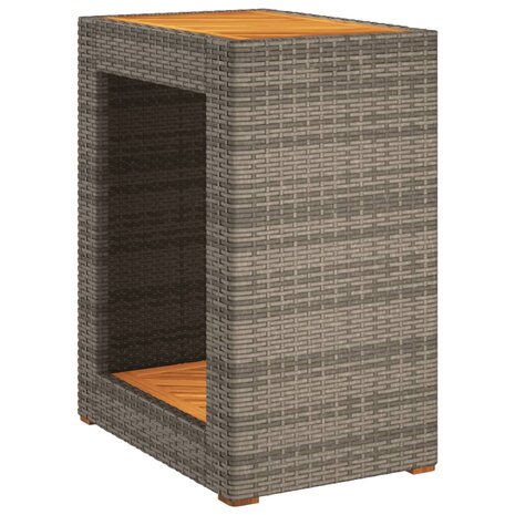 Tuinbijzettafel met houten blad 60x40x75 cm poly rattan grijs 2