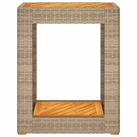 Tuinbijzettafel met houten blad 60x40x75 cm poly rattan beige 6