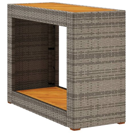 Tuinbijzettafel met houten blad 100x40x75 cm poly rattan grijs 2