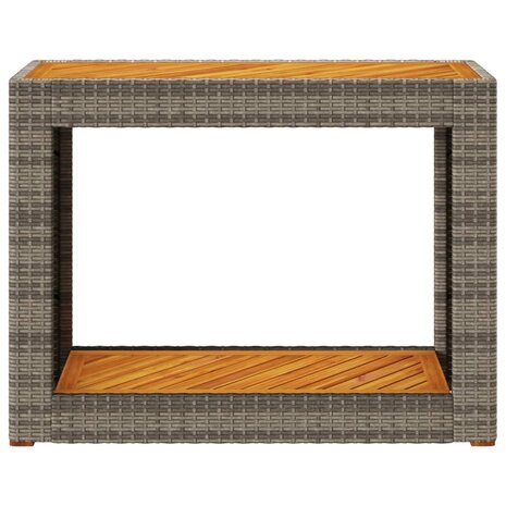 Tuinbijzettafel met houten blad 100x40x75 cm poly rattan grijs 6