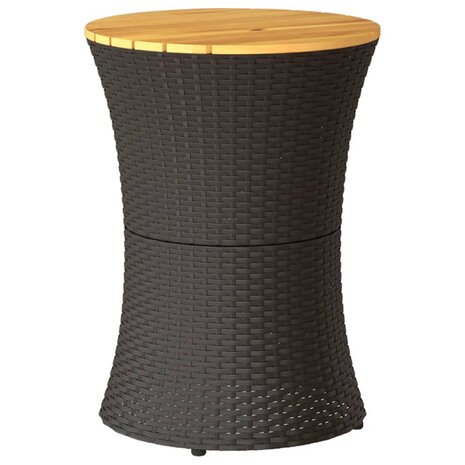 Tuinbijzettafel trommelvormig poly rattan en massief hout zwart 2