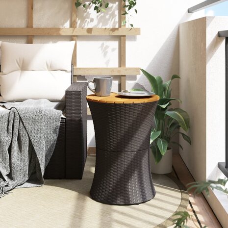 Tuinbijzettafel trommelvormig poly rattan en massief hout zwart 3