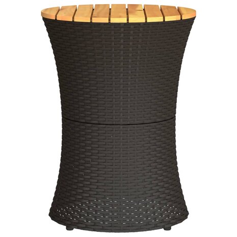 Tuinbijzettafel trommelvormig poly rattan en massief hout zwart 5