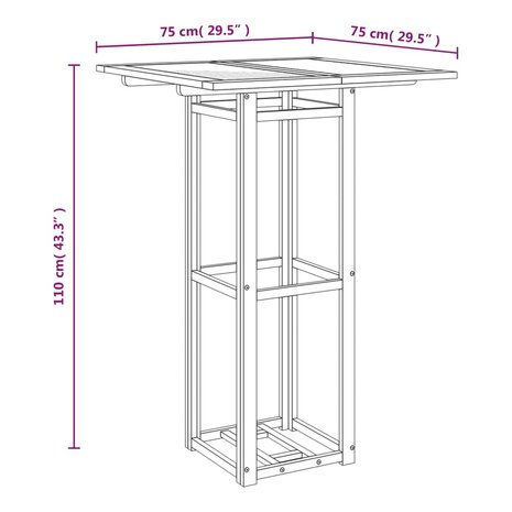 Bistrotafel 75x75x110 cm massief acaciahout 8