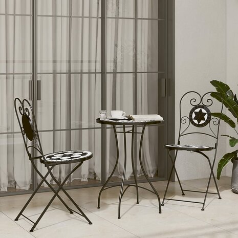 Bistrotafel mozaïek Ø50x70 cm keramiek zwart en wit 3