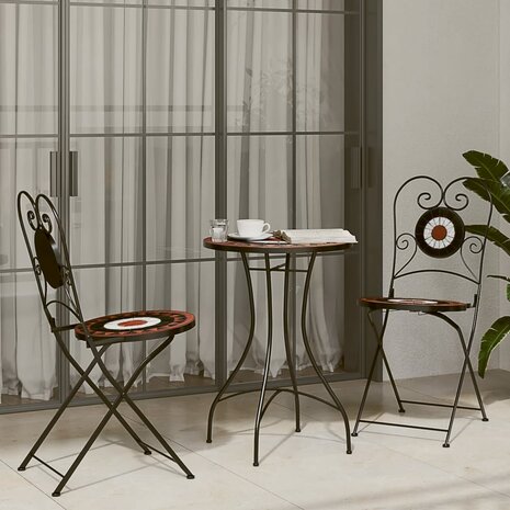 Bistrotafel mozaïek Ø50x70 cm keramiek terracottakleurig en wit 3