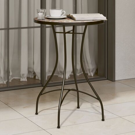 Bistrotafel mozaïek Ø50x70 cm keramiek terracottakleurig en wit 1