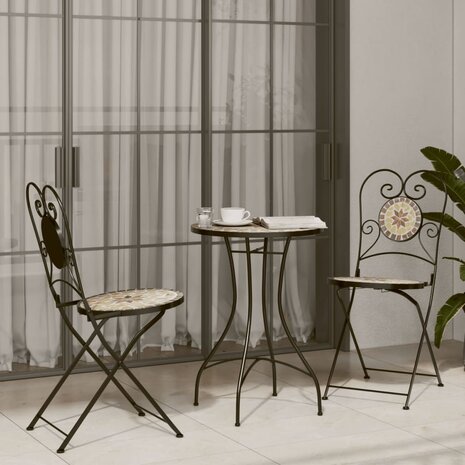 Bistrotafel mozaïek Ø50x70 cm keramiek terracottakleurig en wit 3