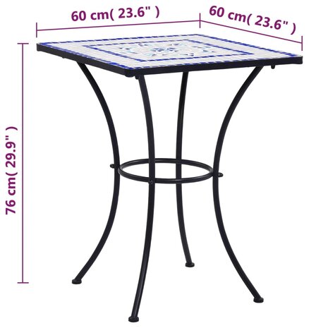 Bistrotafel mozaïek 60 cm keramiek blauw en wit 8