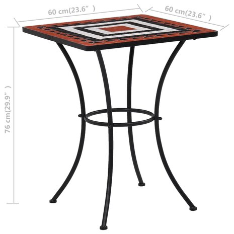 Bistrotafel mozaïek 60 cm keramiek terracottakleurig en wit 8