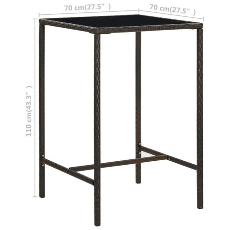 Tuinbartafel 70x70x110 cm poly rattan en glas bruin 6