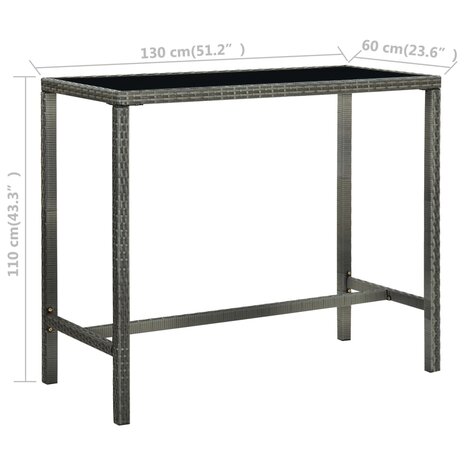 Tuinbartafel 130x60x110 cm poly rattan en glas grijs 6