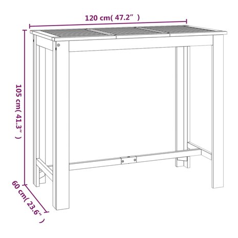 Tuinbartafel 120x60x105 cm massief acaciahout 6