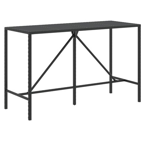 Bartafel met glazen blad 180x70x110 cm poly rattan zwart 2
