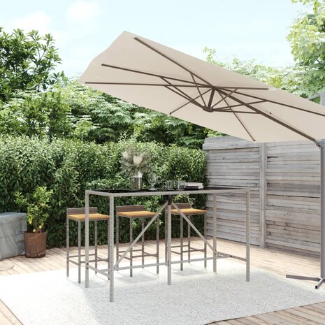 Bartafel met glazen blad 180x70x110 cm poly rattan grijs 1