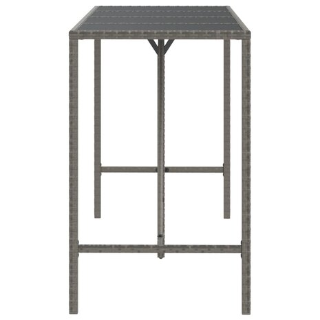 Bartafel met glazen blad 180x70x110 cm poly rattan grijs 4