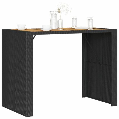 Tuinbartafel acaciahouten blad 145x80x110 cm poly rattan zwart 4