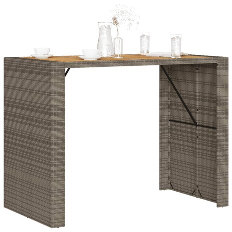 Tuinbartafel acaciahouten blad 145x80x110 cm poly rattan grijs 4