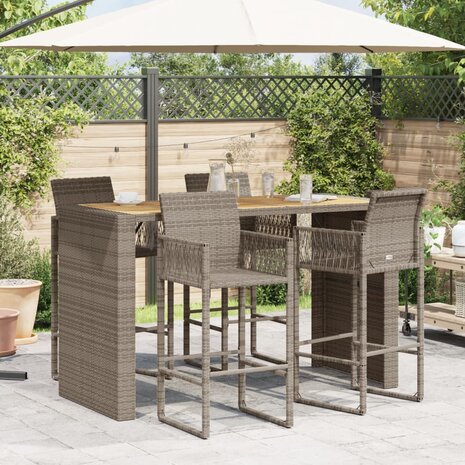 Tuinbartafel acaciahouten blad 185x80x110 cm poly rattan grijs 3